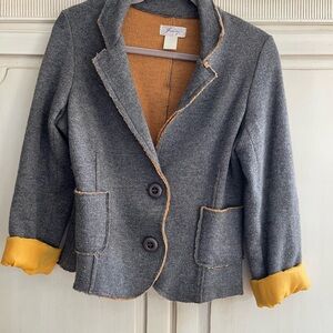 Women's Sweater Blazer Cardigan Gray Yellow S/M Prep Cabincore Eclectic Grandpa